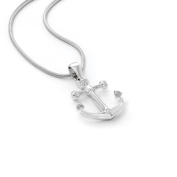 White Ice Sterling Silver Rhodium-plated 18 Inch Diamond Anchor Necklace with 2 Inch Extender