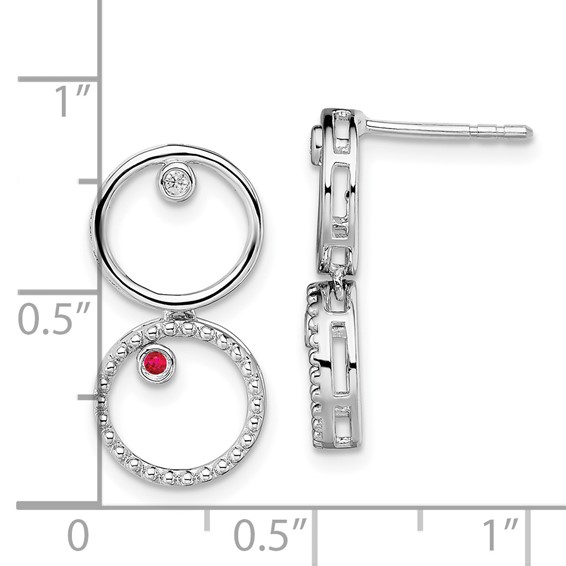 White Ice Sterling Silver Rhodium-plated Diamond and Ruby Post Drop Earrings