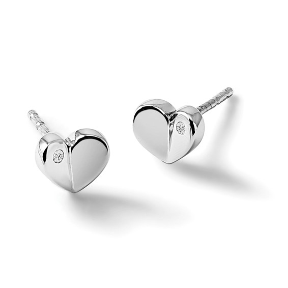 White Ice Sterling Silver Rhodium-plated Diamond Heart Post Earrings