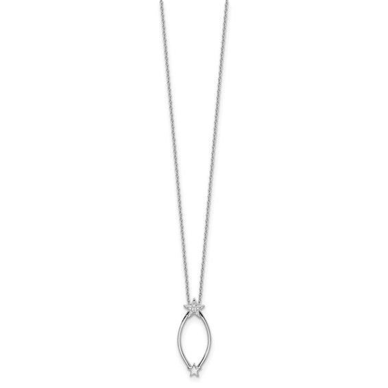 White Ice Sterling Silver Rhodium-plated 18 Inch Diamond Stars Necklace with 2 Inch Extender