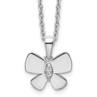 White Ice Sterling Silver Rhodium-plated 18 Inch Diamond Butterfly Necklace with 2 Inch Extender