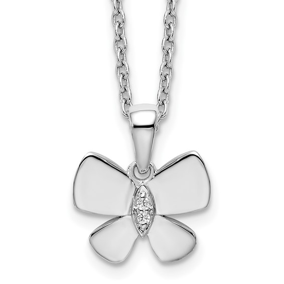 White Ice Sterling Silver Rhodium-plated 18 Inch Diamond Butterfly Necklace with 2 Inch Extender