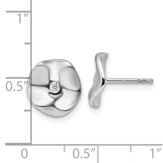 White Ice Sterling Silver Rhodium-plated Diamond Wavy Disk Post Earrings