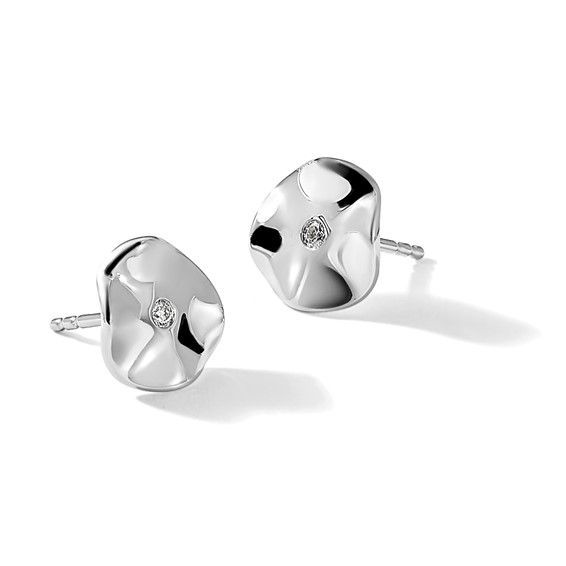 White Ice Sterling Silver Rhodium-plated Diamond Wavy Disk Post Earrings