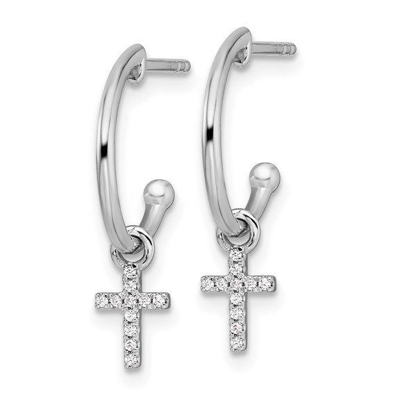 White Ice Sterling Silver Rhodium-plated Diamond Cross Dangle J-Hoop Post Earrings