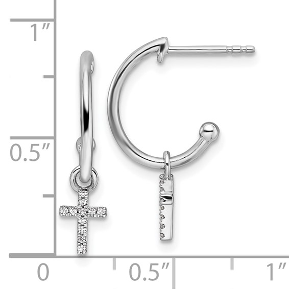 White Ice Sterling Silver Rhodium-plated Diamond Cross Dangle J-Hoop Post Earrings
