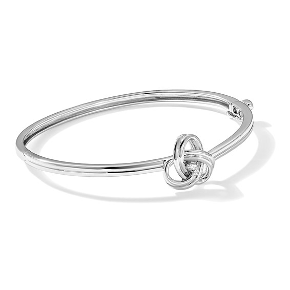 White Ice Sterling Silver Rhodium-plated Diamond Love Knot Hinged Bangle Bracelet