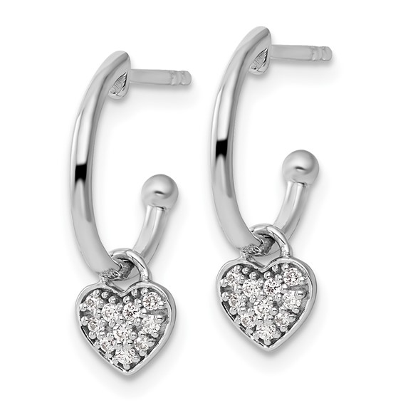 White Ice Sterling Silver Rhodium-plated Diamond Heart Dangle J-Hoop Post Earrings