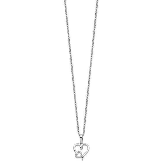 White Ice Sterling Silver Rhodium-plated 18 Inch Diamond Hearts Necklace with 2 Inch Extender