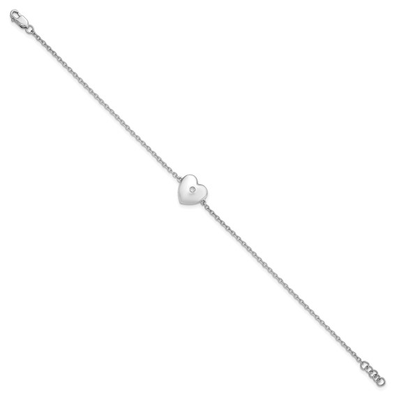 White Ice Sterling Silver Rhodium-plated 7 Inch Diamond Heart with .5 Inch Extender