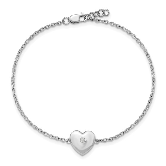 White Ice Sterling Silver Rhodium-plated 7 Inch Diamond Heart with .5 Inch Extender
