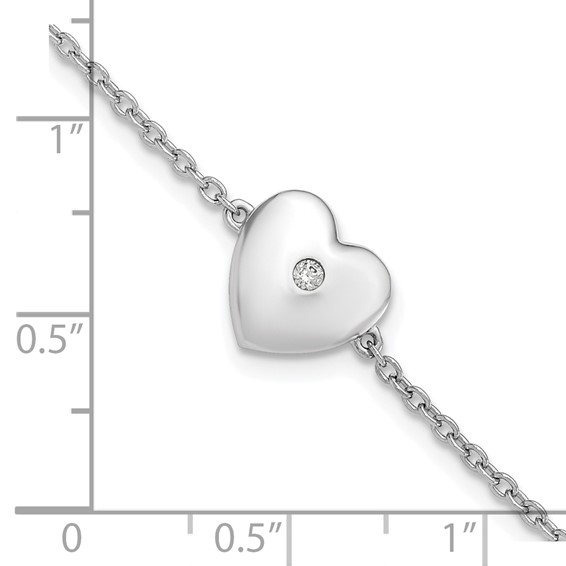 White Ice Sterling Silver Rhodium-plated 7 Inch Diamond Heart with .5 Inch Extender