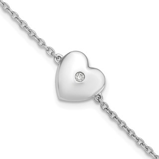 White Ice Sterling Silver Rhodium-plated 7 Inch Diamond Heart with .5 Inch Extender