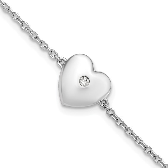 White Ice Sterling Silver Rhodium-plated 7 Inch Diamond Heart with .5 Inch Extender
