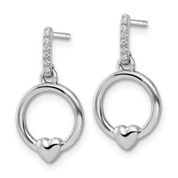White Ice Sterling Silver Rhodium-plated Diamond Heart Dangle Post Earrings