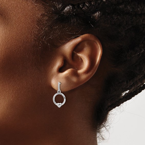 White Ice Sterling Silver Rhodium-plated Diamond Heart Dangle Post Earrings