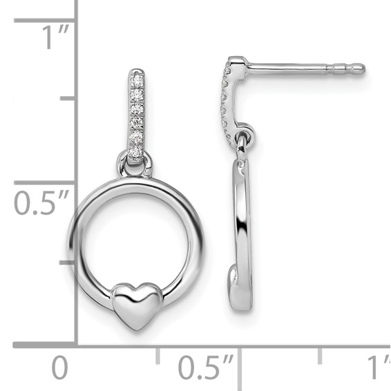 White Ice Sterling Silver Rhodium-plated Diamond Heart Dangle Post Earrings