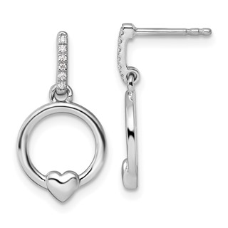 White Ice Sterling Silver Rhodium-plated Diamond Heart Dangle Post Earrings