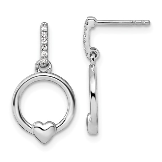 White Ice Sterling Silver Rhodium-plated Diamond Heart Dangle Post Earrings