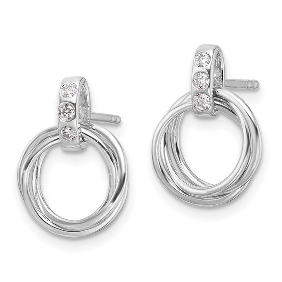 White Ice Sterling Silver Rhodium-plated Diamond Three Ring Post Earrings