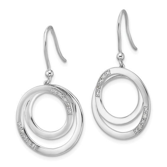 White Ice Sterling Silver Rhodium-plated Fancy Diamond Circle Shepherd Hook Dangle Earrings
