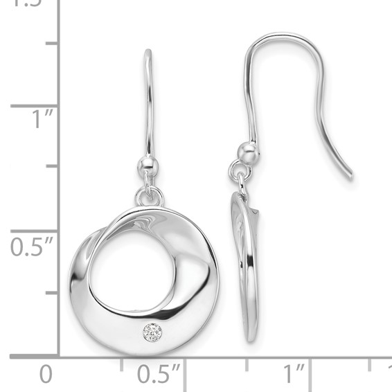 White Ice Sterling Silver Rhodium-plated Diamond Circle Shepherds Hook Dangle Earrings