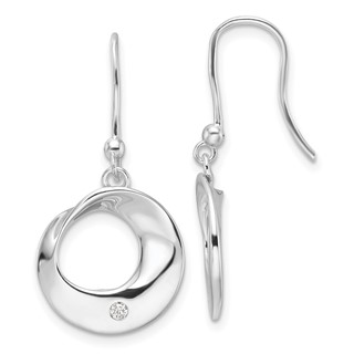 White Ice Sterling Silver Rhodium-plated Diamond Circle Shepherds Hook Dangle Earrings
