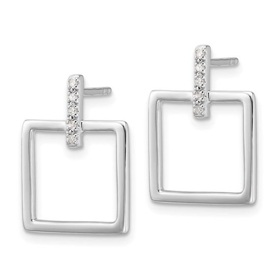 White Ice Sterling Silver Rhodium-plated Open Square Diamond Post Dangle Earrings