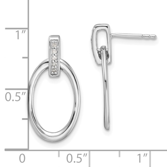 White Ice Sterling Silver Rhodium-plated Diamond Oval Post Dangle Earrings