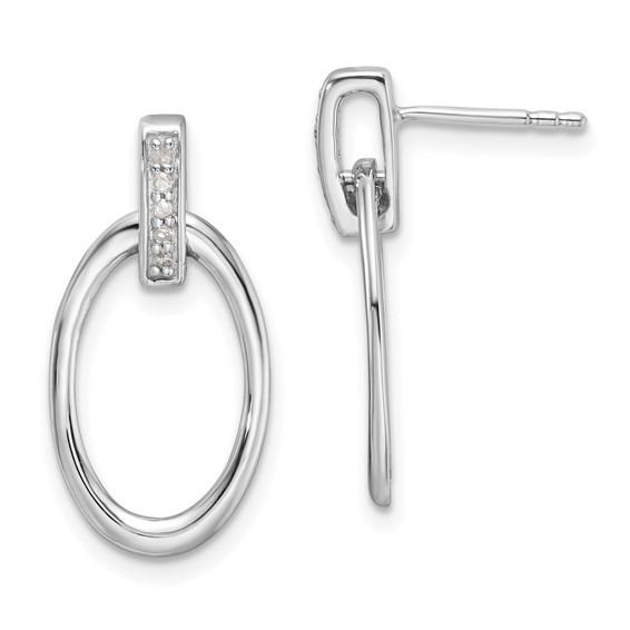 White Ice Sterling Silver Rhodium-plated Diamond Oval Post Dangle Earrings