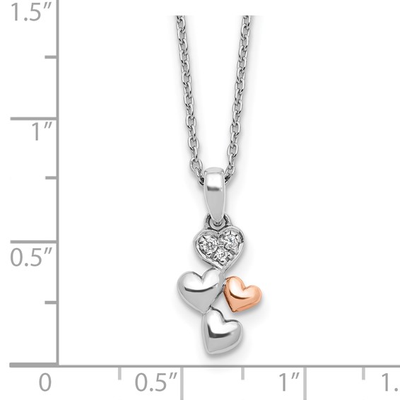 White Ice Sterling Silver Rhodium-plated Rose-tone 18 inch Diamond Heart  Necklace with 2 inch Extender