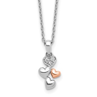 White Ice Sterling Silver Rhodium-plated Rose-tone 18 inch Diamond Heart  Necklace with 2 inch Extender