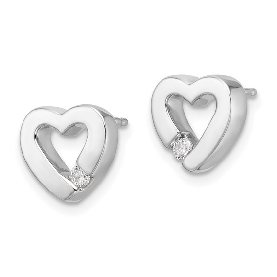 White Ice Sterling Silver Rhodium-plated Diamond Open Heart Post Earrings