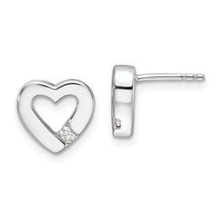 White Ice Sterling Silver Rhodium-plated Diamond Open Heart Post Earrings