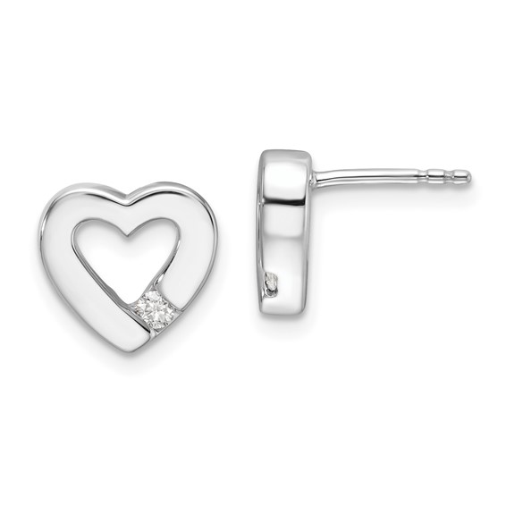 White Ice Sterling Silver Rhodium-plated Diamond Open Heart Post Earrings