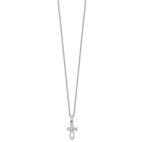 White Ice Sterling Silver Rhodium-plated 18 inch Fancy Diamond Cross Necklace plus 2 inch Extender