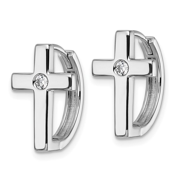 White Ice Sterling Silver Rhodium-plated Hinged Diamond Cross Hoop Earrings