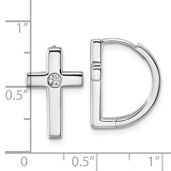 White Ice Sterling Silver Rhodium-plated Hinged Diamond Cross Hoop Earrings