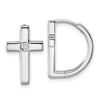 White Ice Sterling Silver Rhodium-plated Hinged Diamond Cross Hoop Earrings