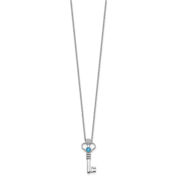 White Ice Sterling Silver Rhodium-plated Key with Blue Topaz and Diamond 18in Necklace with 2in extender
