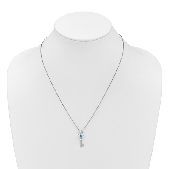 White Ice Sterling Silver Rhodium-plated Key with Blue Topaz and Diamond 18in Necklace with 2in extender