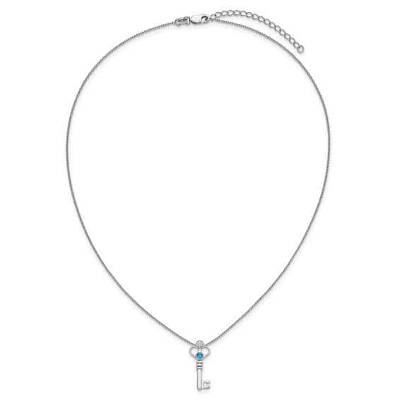 White Ice Sterling Silver Rhodium-plated Key with Blue Topaz and Diamond 18in Necklace with 2in extender
