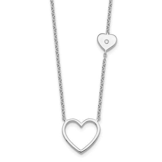 White Ice Sterling Silver Rhodium-plated 18 inch Diamond Hearts Necklace plus 2 inch Extender