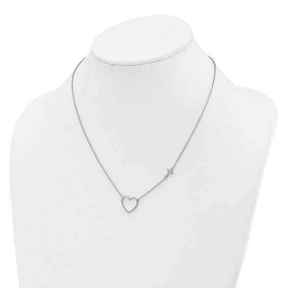 White Ice Sterling Silver Rhodium-plated Diamond Heart and Cross 18 inch Necklace plus 2 inch Extender
