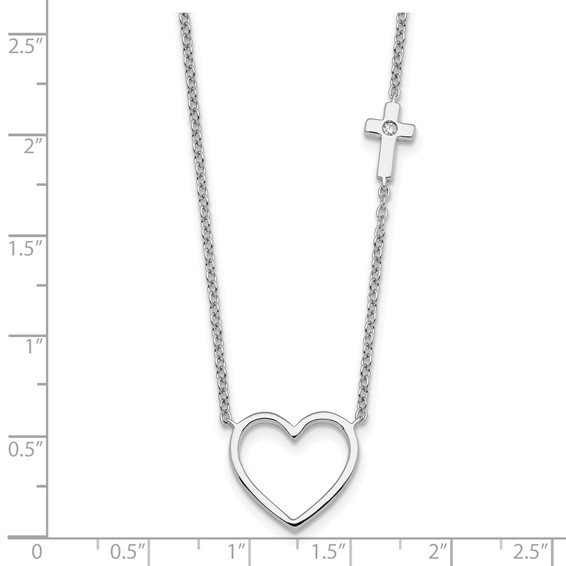 White Ice Sterling Silver Rhodium-plated Diamond Heart and Cross 18 inch Necklace plus 2 inch Extender