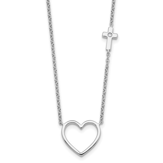 White Ice Sterling Silver Rhodium-plated Diamond Heart and Cross 18 inch Necklace plus 2 inch Extender