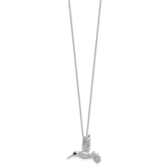 White Ice Sterling Silver Rhodium-plated Diamond and Sapphire Humming Bird 18 inch Necklace plus 2 inch Extender