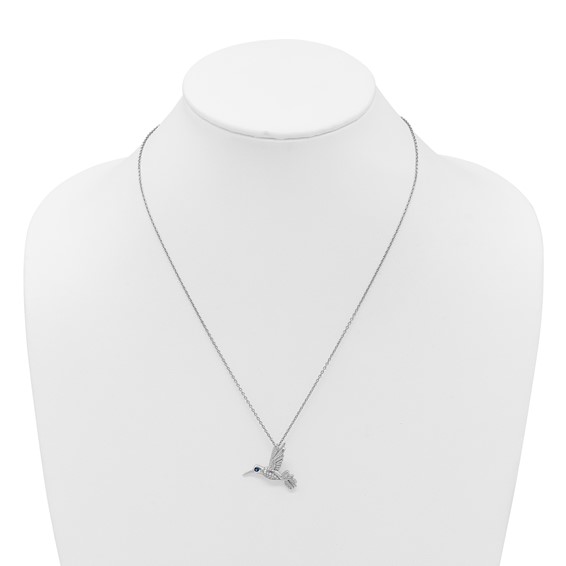 White Ice Sterling Silver Rhodium-plated Diamond and Sapphire Humming Bird 18 inch Necklace plus 2 inch Extender