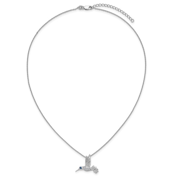 White Ice Sterling Silver Rhodium-plated Diamond and Sapphire Humming Bird 18 inch Necklace plus 2 inch Extender