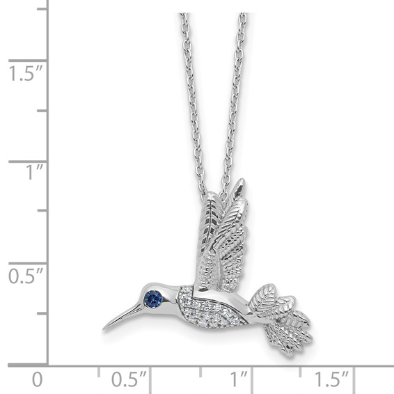White Ice Sterling Silver Rhodium-plated Diamond and Sapphire Humming Bird 18 inch Necklace plus 2 inch Extender